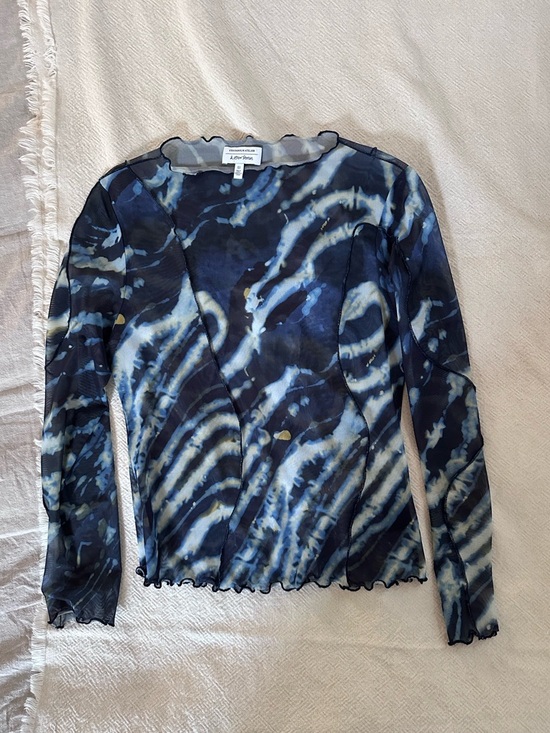 & Other Stories Tops - & Other Stories Blue and Cream Sheer Mesh Top - Size S